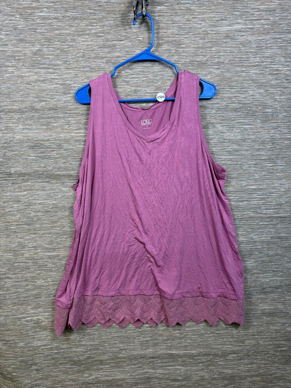 LOGO Layers by Lori Goldstein Cotton Slub Tank Top with Lace Hem Sz 2X Pink NEW
